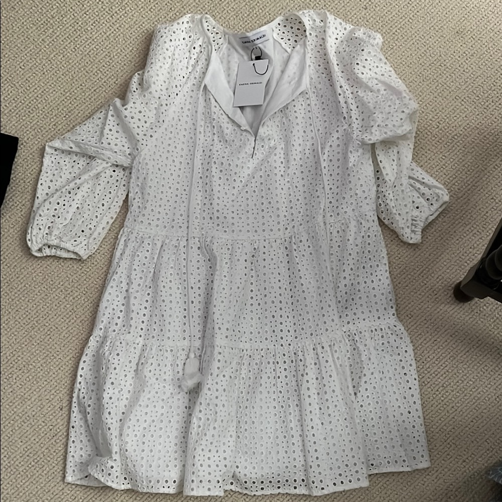 Karina Grimaldi White Sundress with Bishop Sleeves and Scoop Neck
